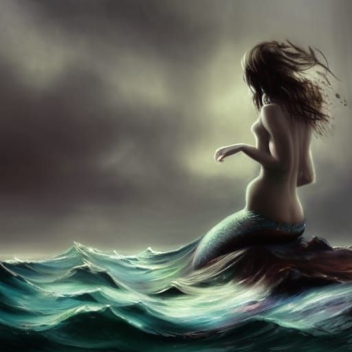 Mermaid Over Galleon in Stormy Sea: Speedpaint Style