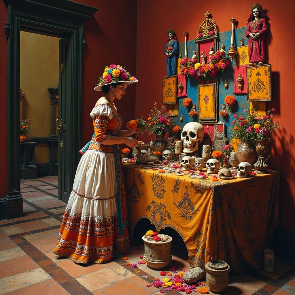 Day of the Dead Altar in Museum, Mexican Art