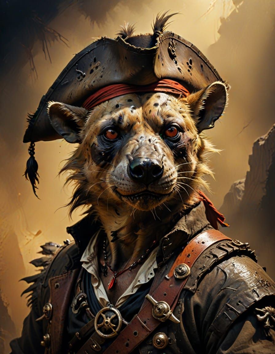 Hyena Pirate with Eyepatch in Rembrandt Style