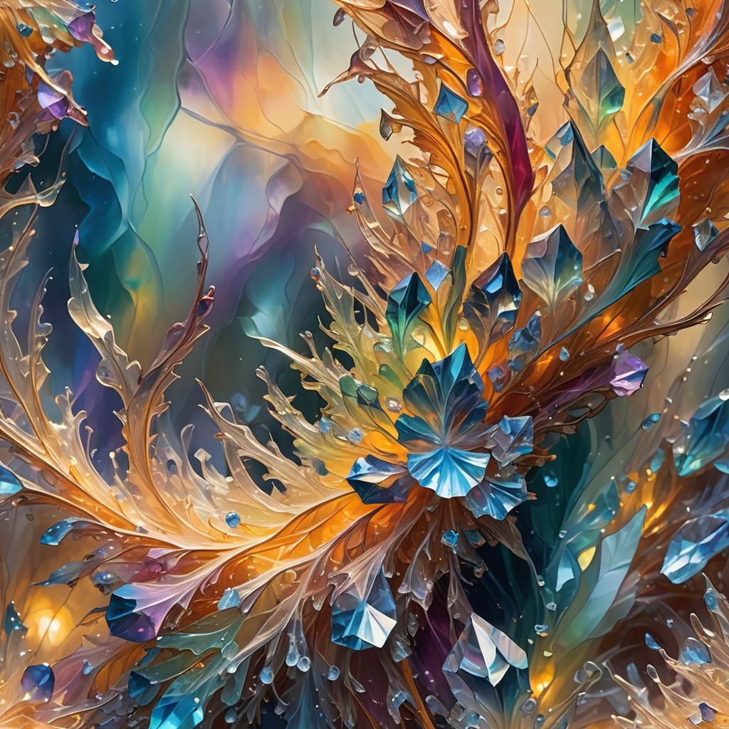 Ethereal Crystal Close-Up in Oil Painting Style