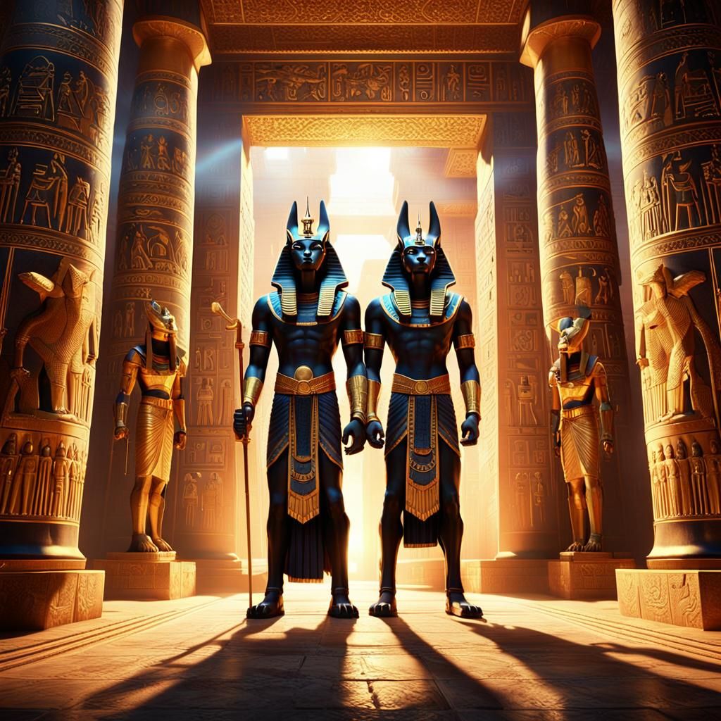 Majestic Egyptian Gods in Ancient Temple Setting