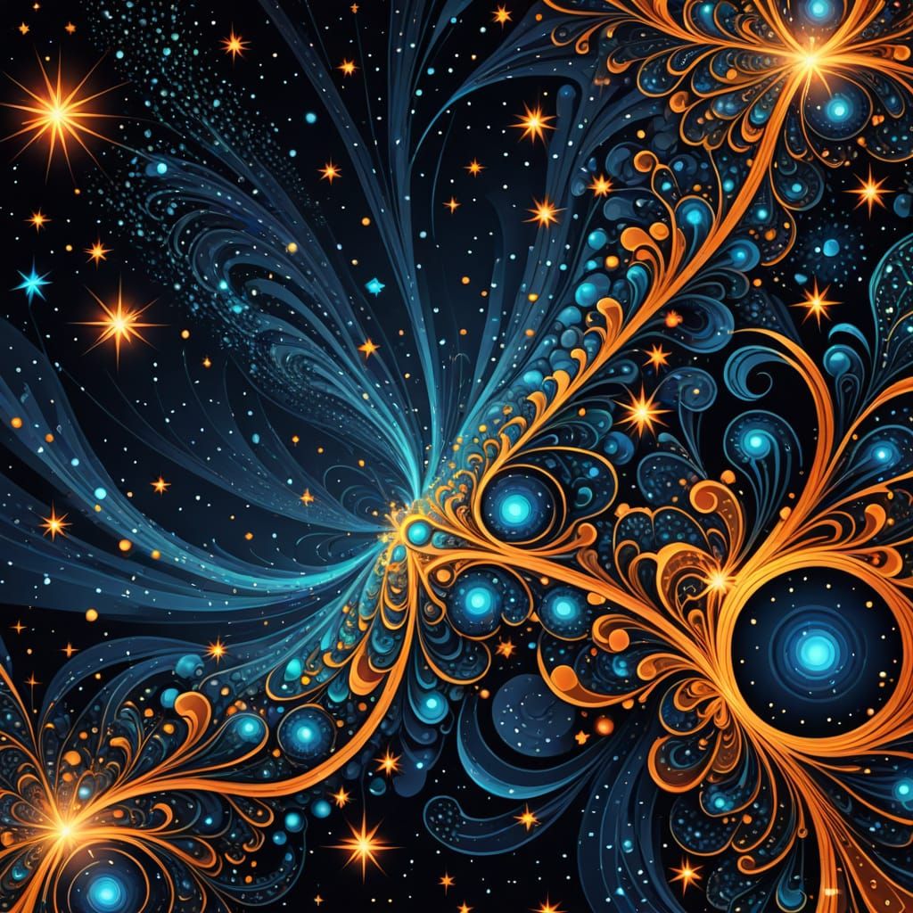 Abstract Vector Fractal Comet Streaks Across Night Sky