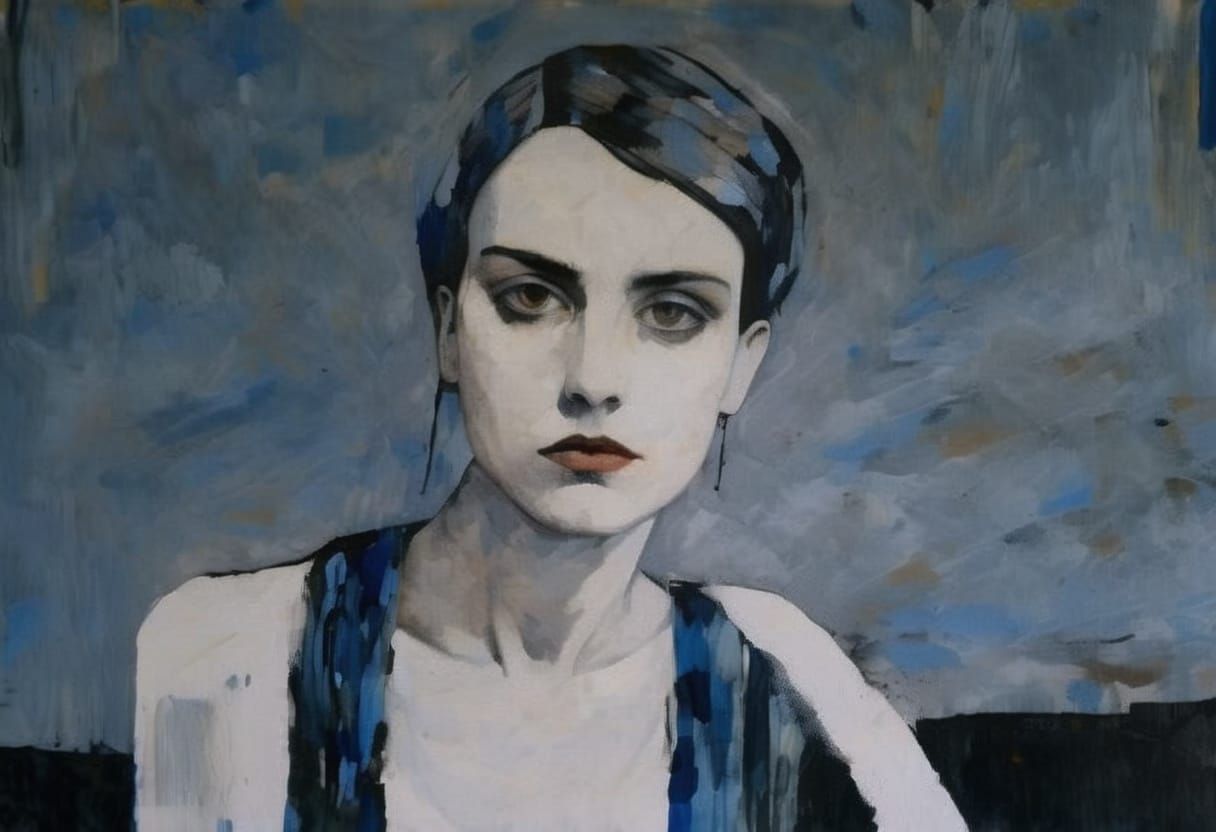 Gothgirl Portrait in Hyper Contrasted Impasto Style