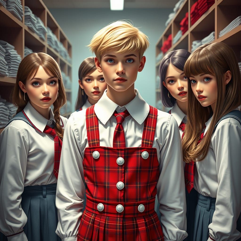 Schoolgirls Transform a Young Man into a Uniformed Schoolgir...