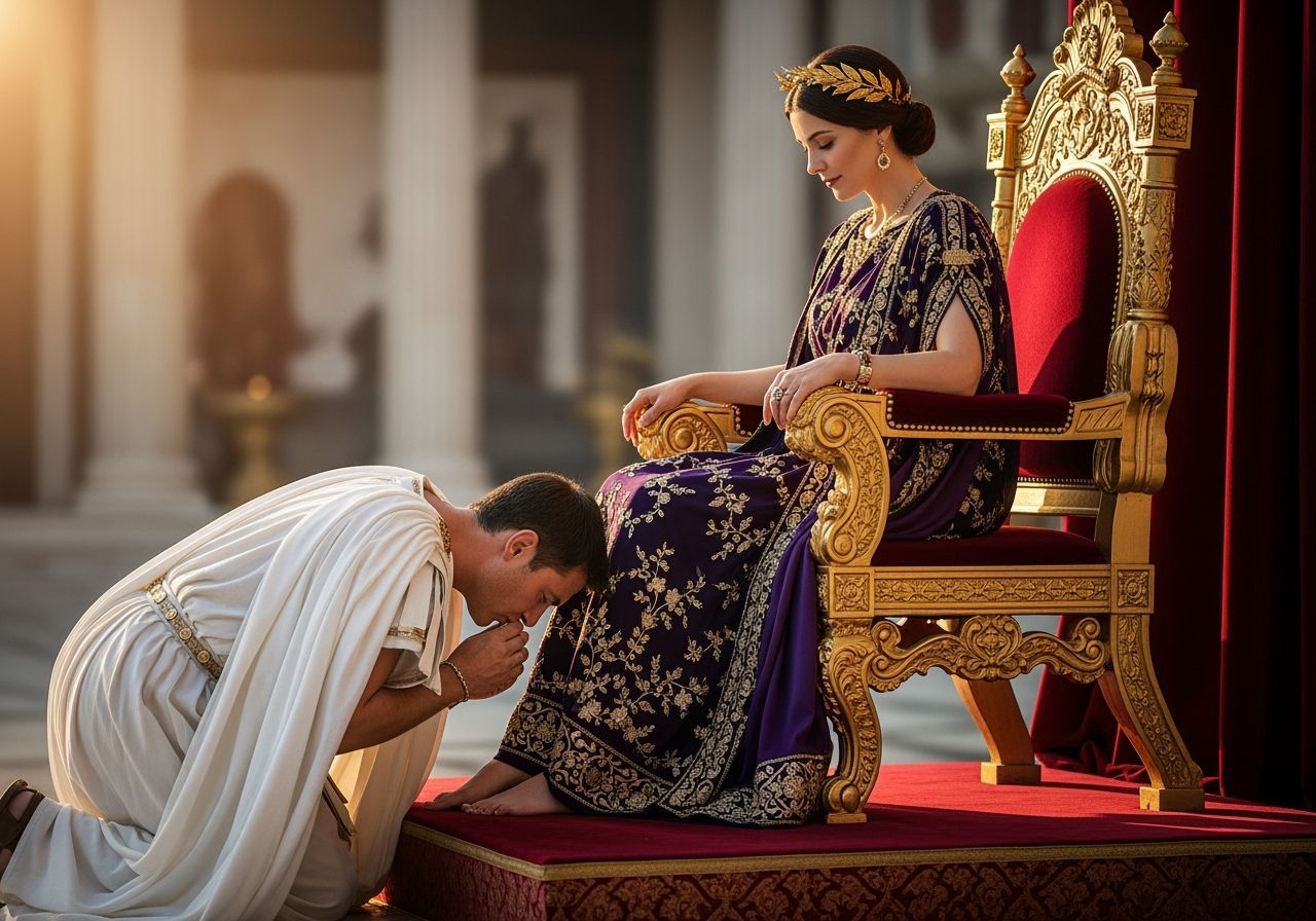 Roman Senator Pays Homage to Empress on Throne