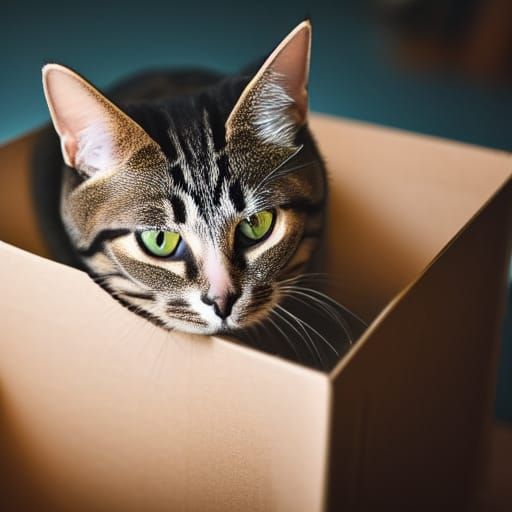 Cat Comfortably Resting Inside Cardboard Box