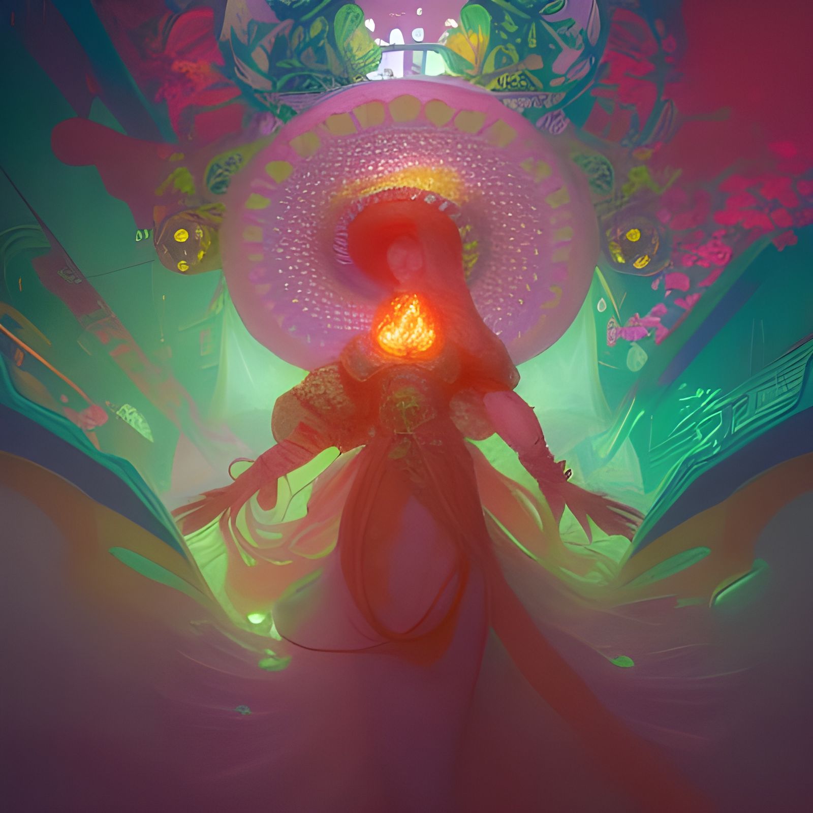 Rococo Mushroom Concept Art in Orange and Teal