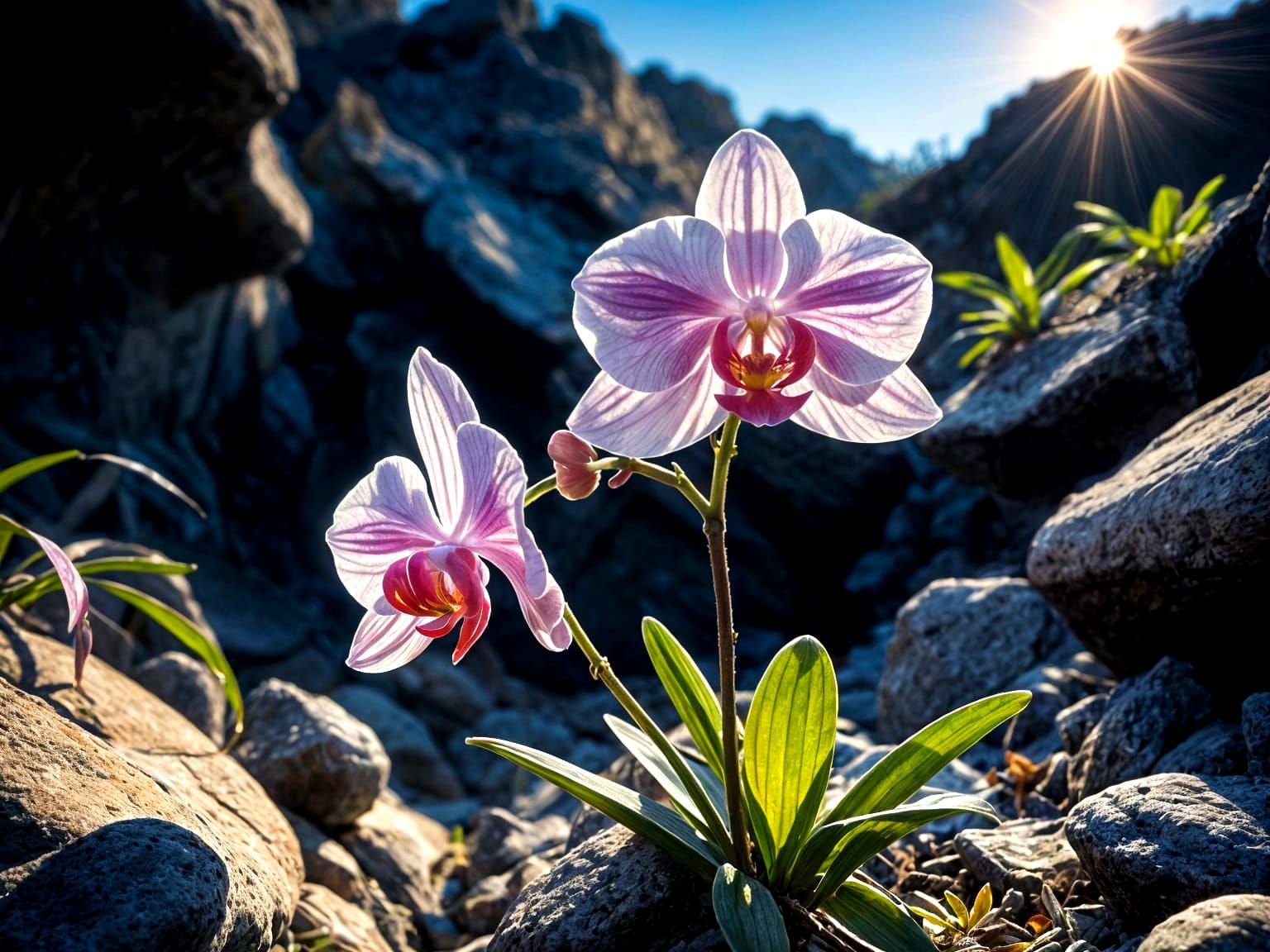 Delicate Orchid Blooms in Surreal Creek Bed
