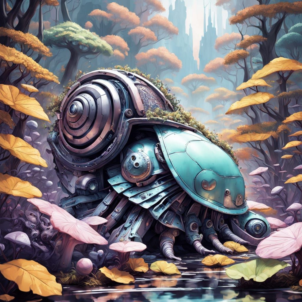 Sci-Fi Monster Snail with Robot Snake