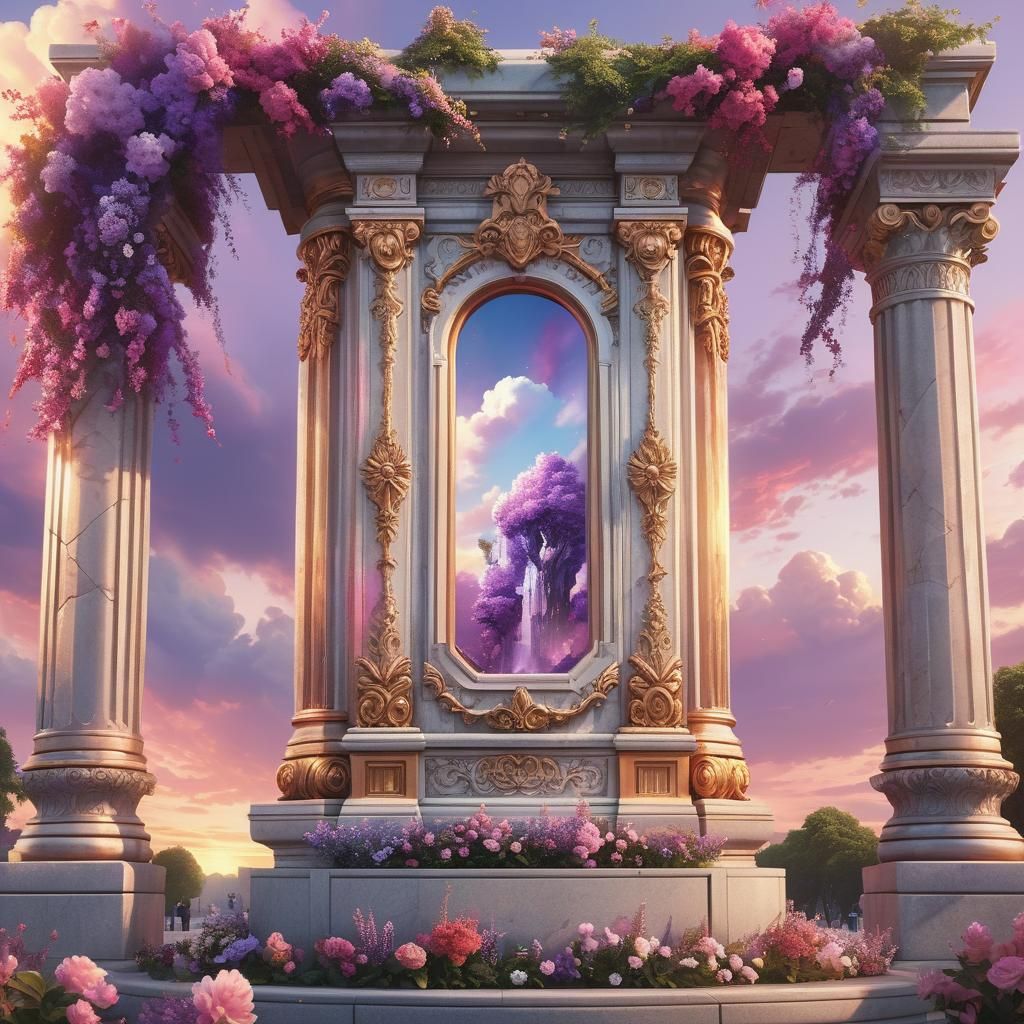 Hyperrealistic Billboard in a Public Square at Sunset