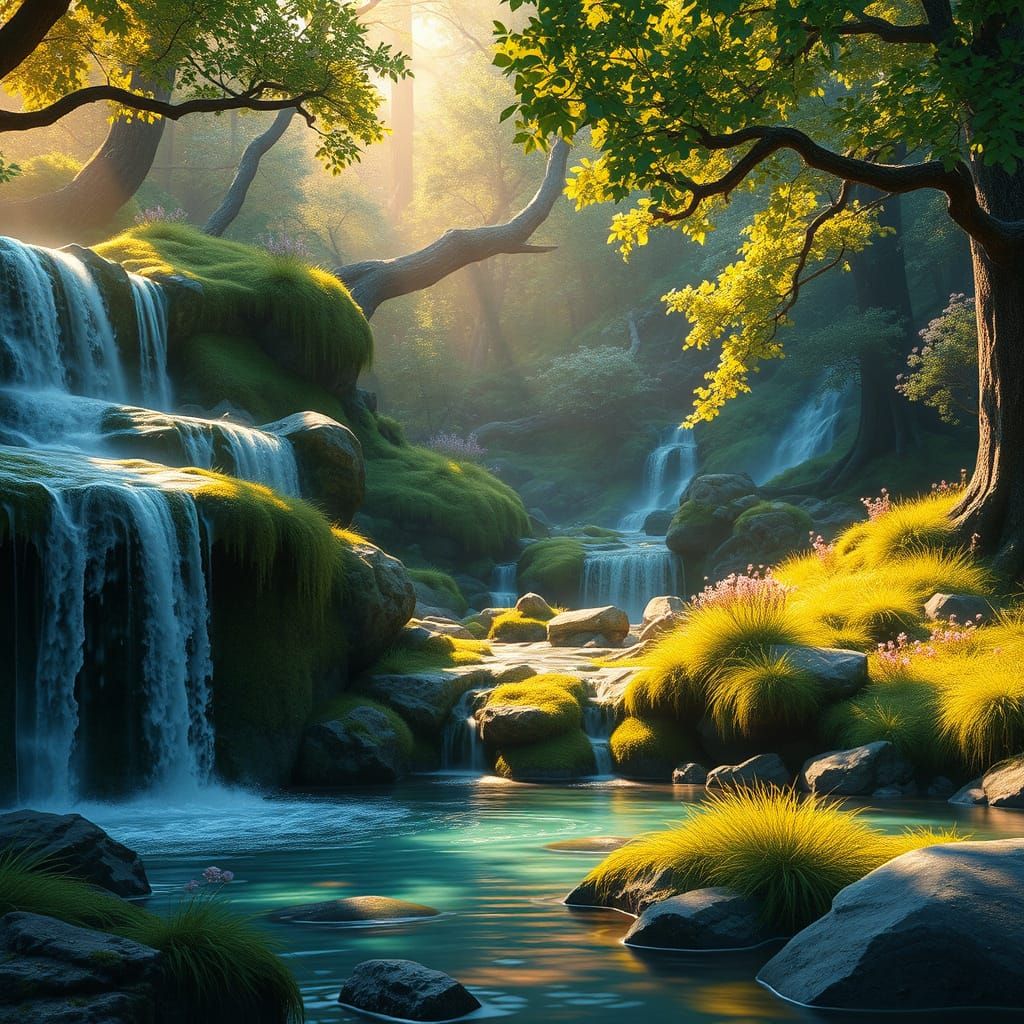 Surreal Waterfall Cascades into Emerald Forest Pool in Vibra...