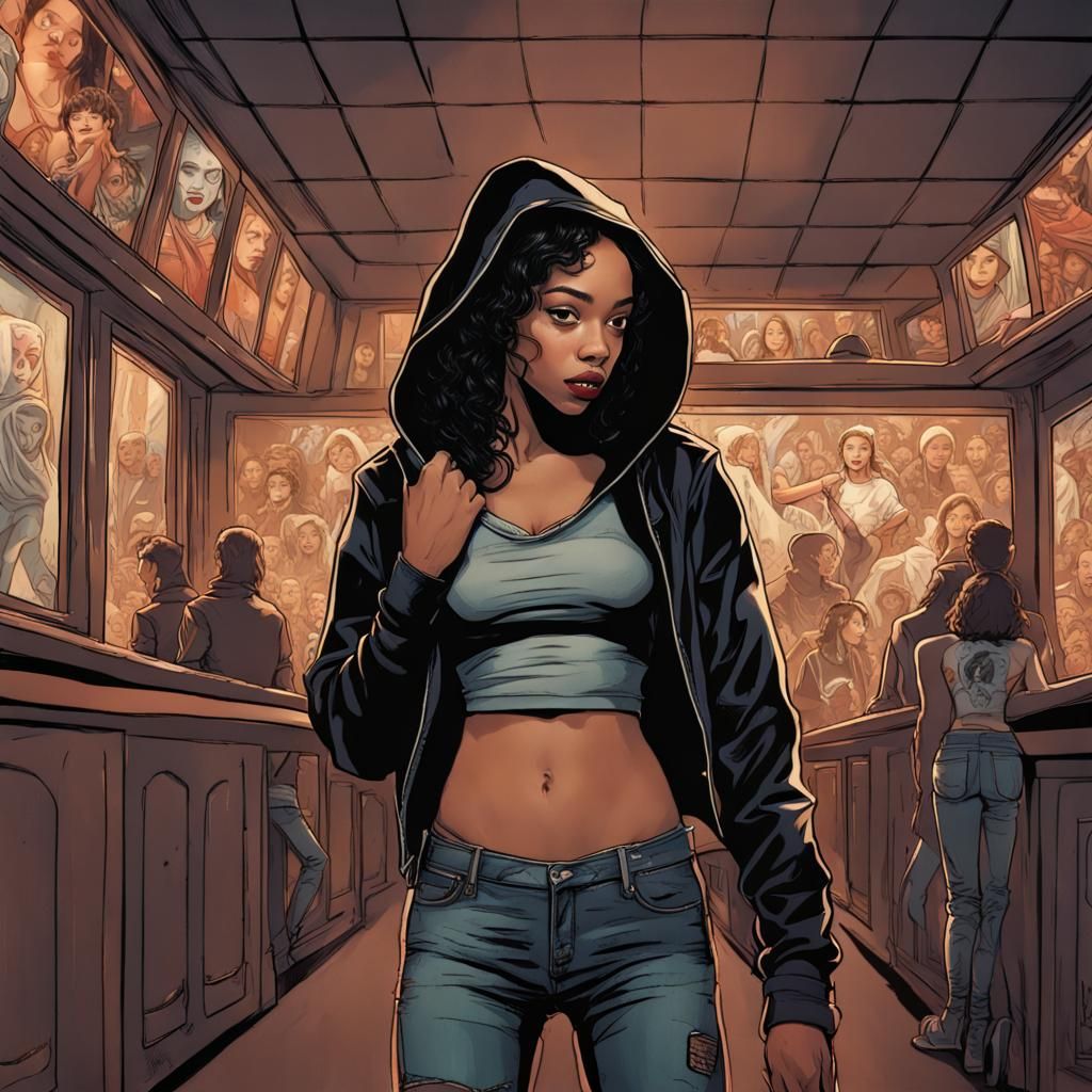 Comic Art Kiss in a Dark Movie Theater