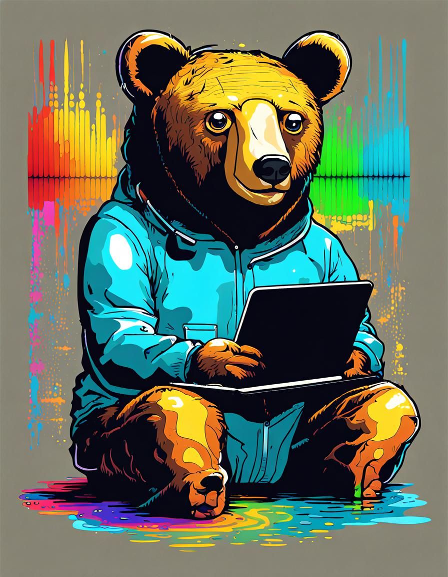 Programming Bear with Laptop in Pop Art Style