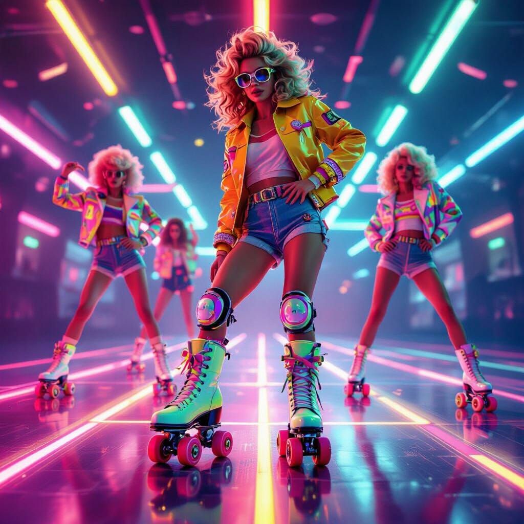 Retro Roller Skates with Rocket Boosters in Neon Style