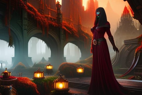 The masked mistress of doom explores her beautiful fantasy manor