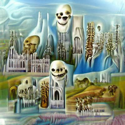 Airbrushed Bone Cathedral with Smiling Skeletons