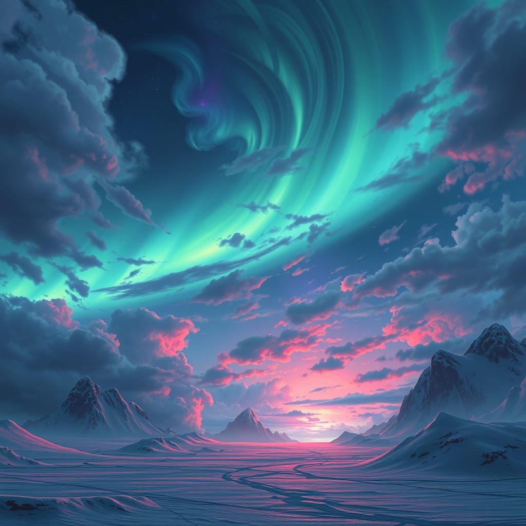 Dreamlike Aurora Borealis in a Fantastical Landscape