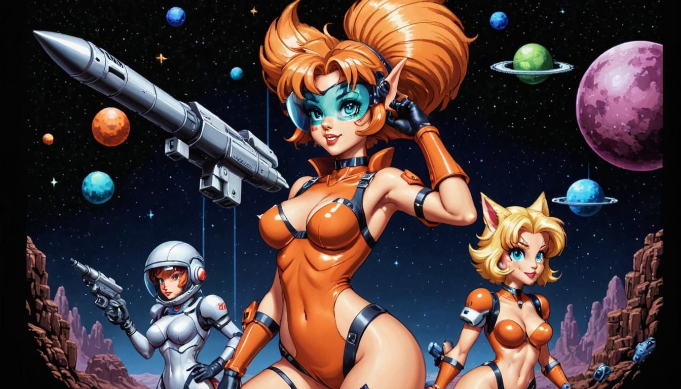 Space Vixen and Friends in 16-bit Pixel Art