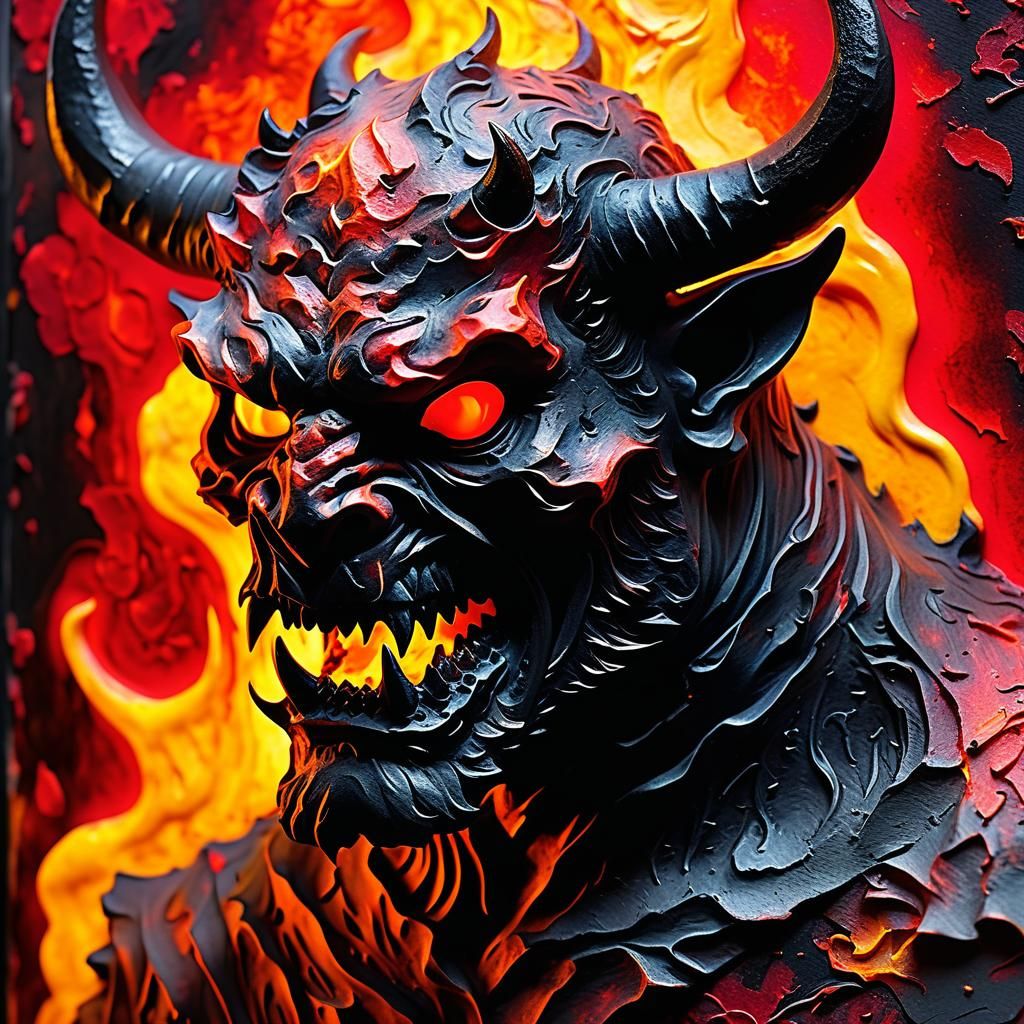 Diabolical Devil in Fiery Encaustic Art