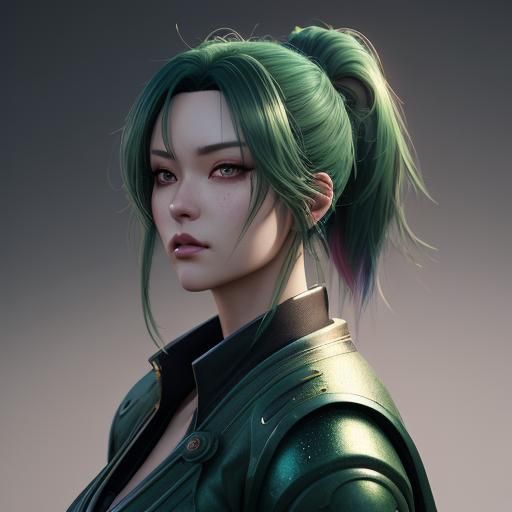 Anime Girl with Green Hair Drinking Beer