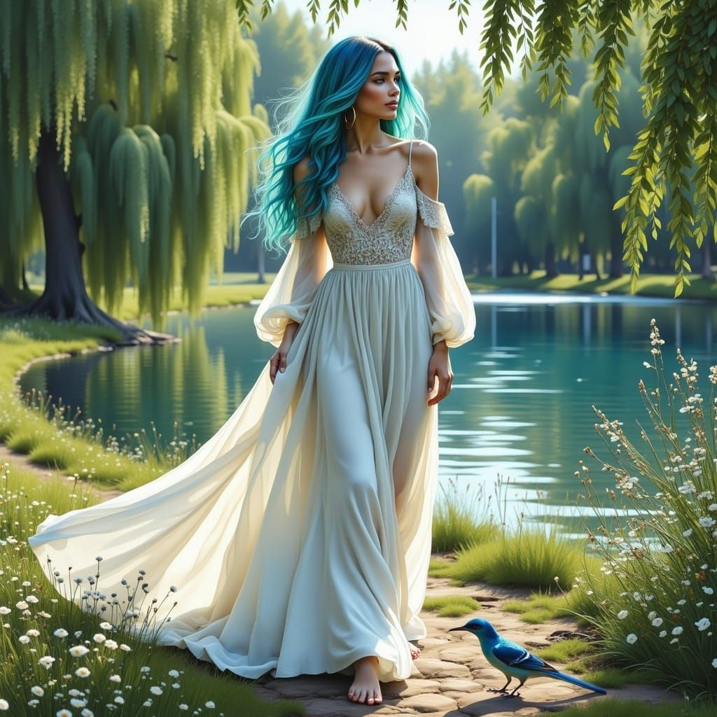 Ethereal Young Woman in Serene Park Setting