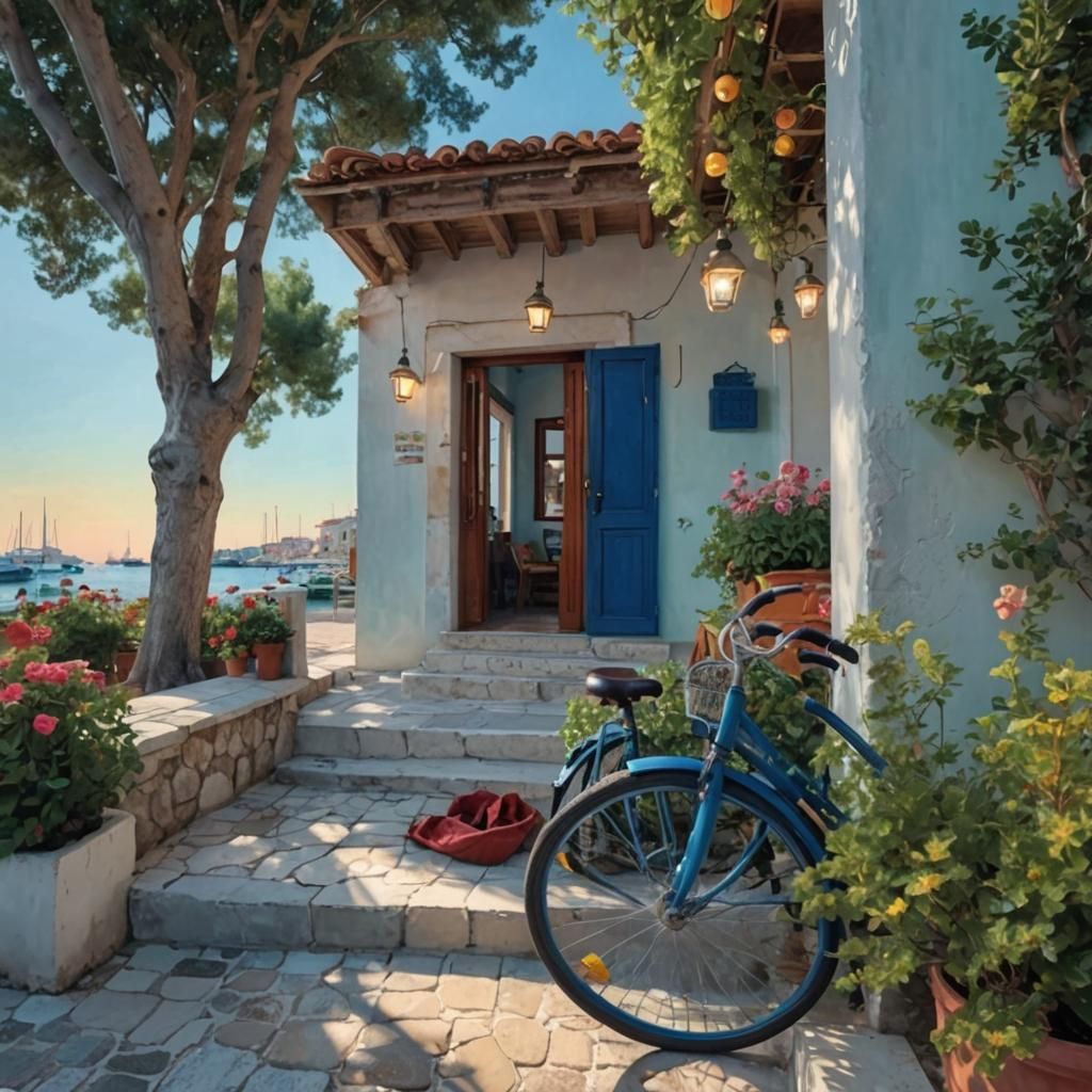 Enchanting Marina at Twilight: An Impressionistic Oil Painti...