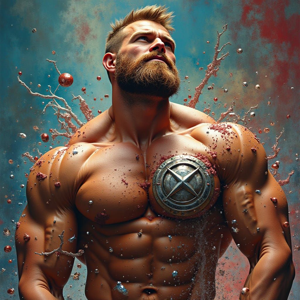 Surreal Bodybuilder in Chrome Grill Mashup, Hyperrealistic S...