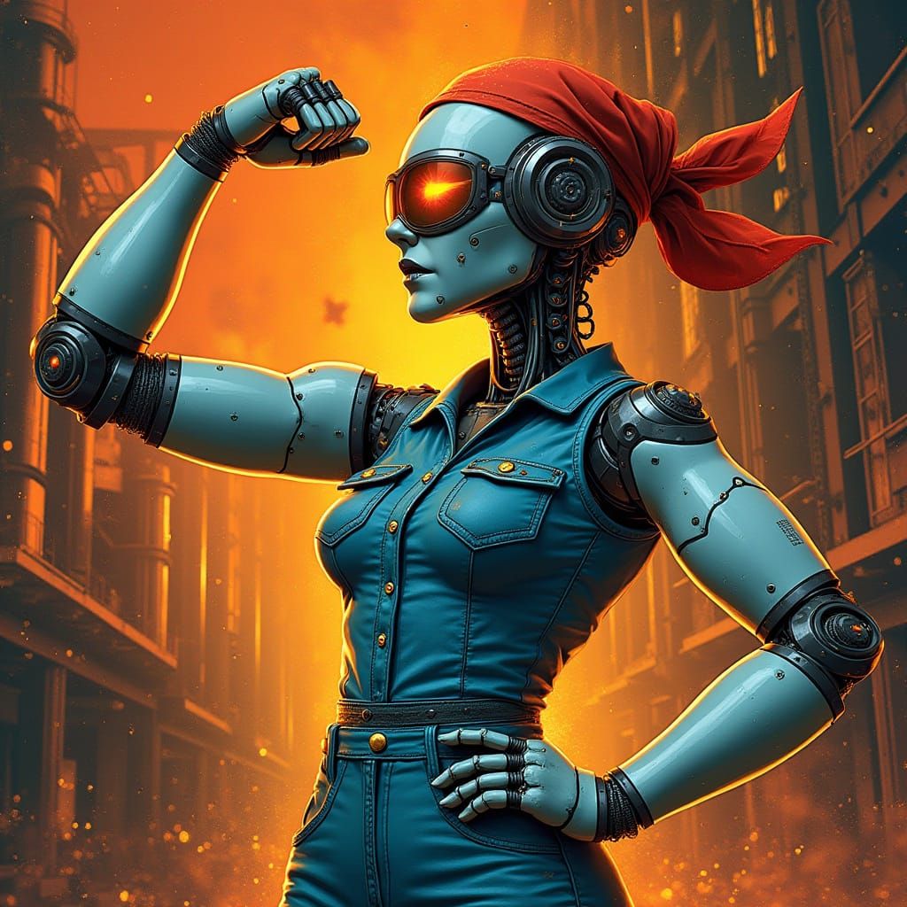 Rosie the Robot Flexing in Factory, Digital Art