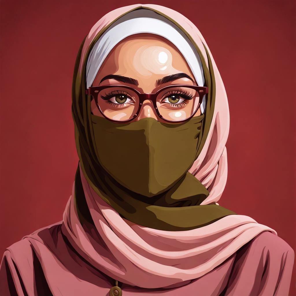 Beautiful Hijabi Secretary Portrait in Painting Style