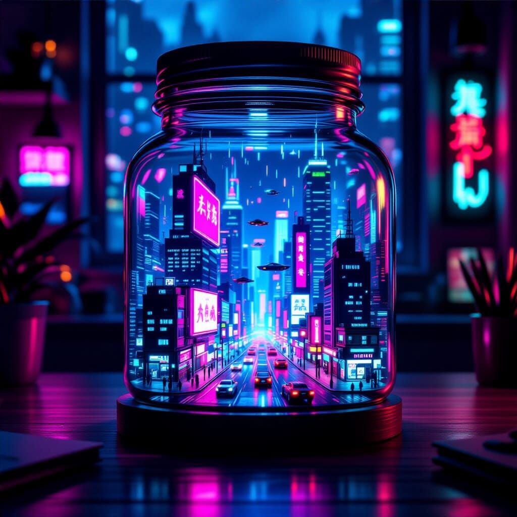 Neon Cyberpunk City in a Jar