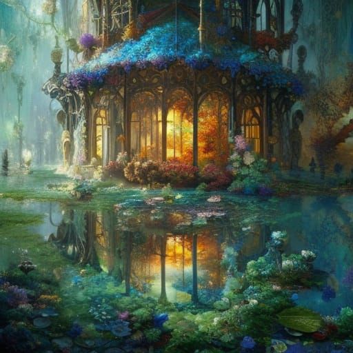 Crystal Cube Reflecting Victorian Mansion in Hyperdetailed S...