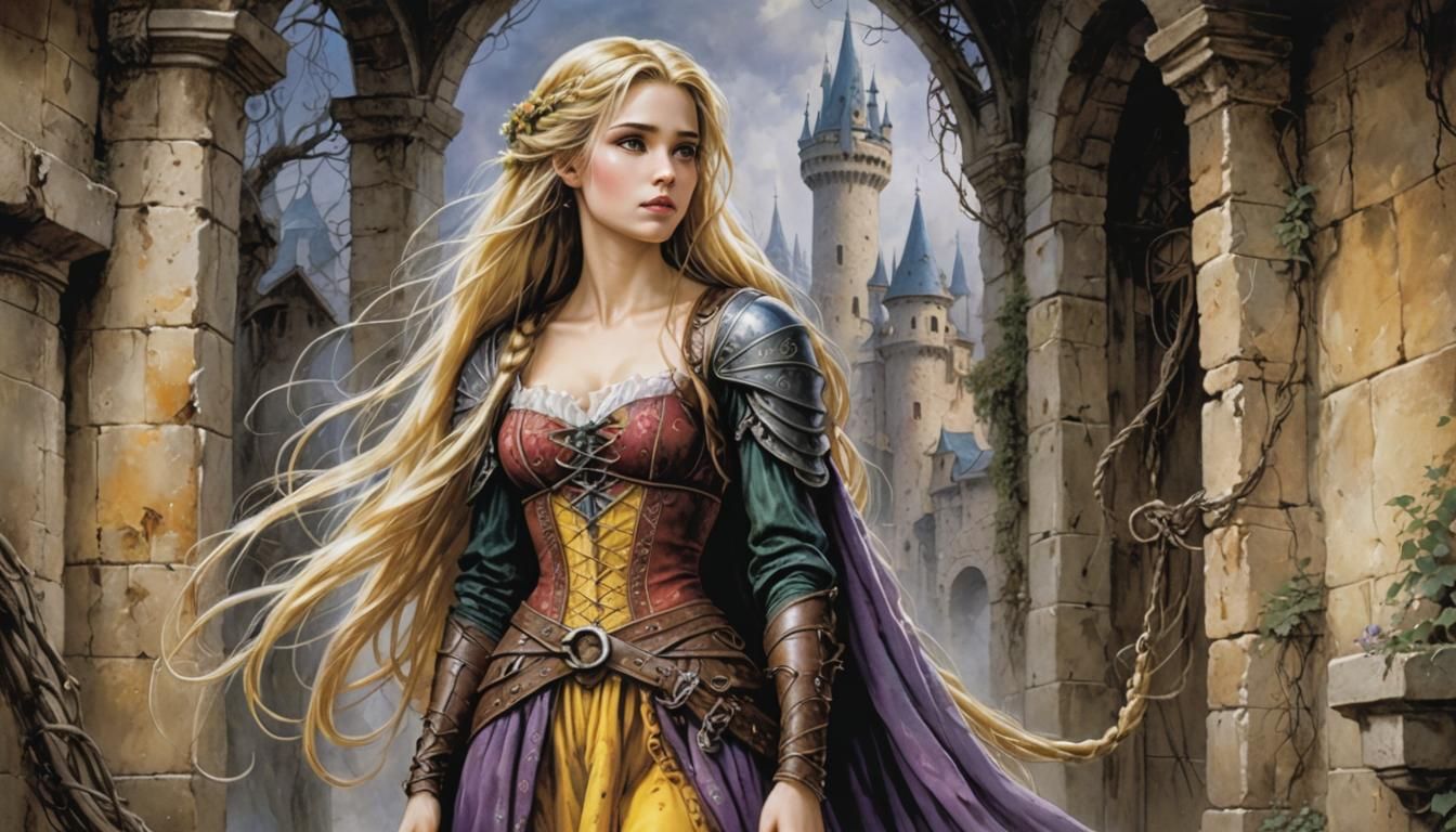 Rapunzel in Brightly-Colored Fantasy Art Style
