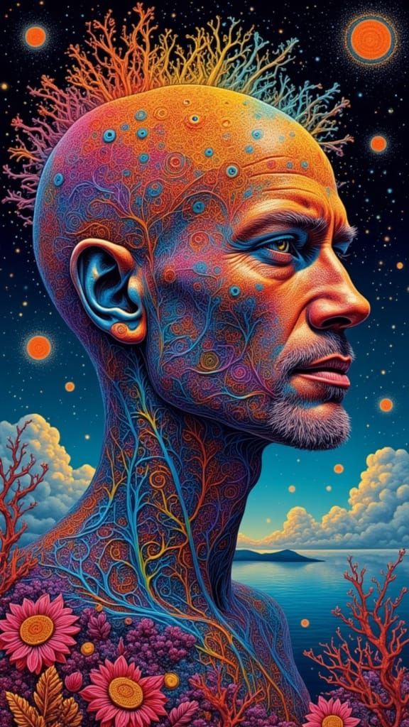 Chromatic Surrealism: Aboriginal Dot Painting of Sky Island