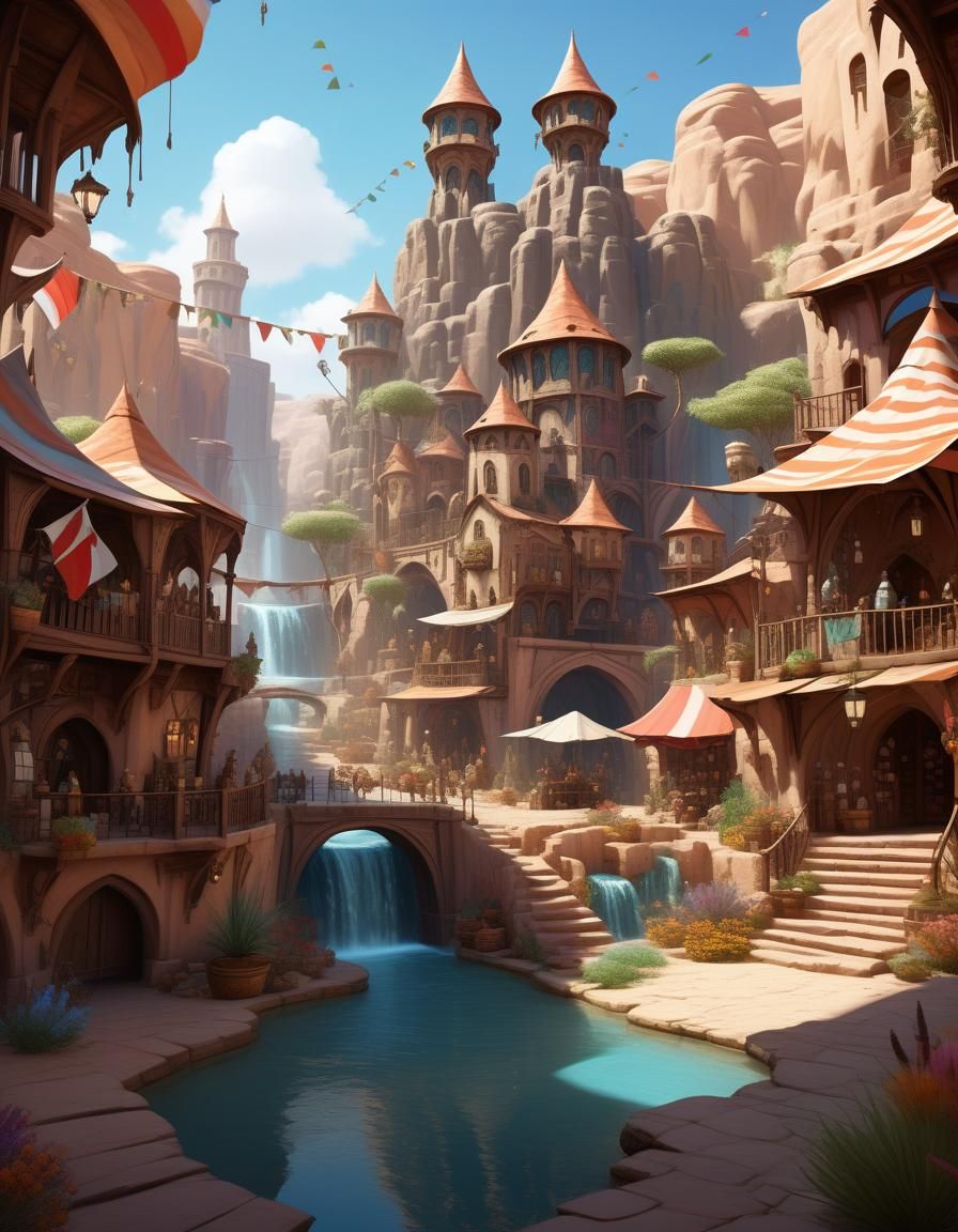 Whimsical Desert Fantasy Marketplace Village