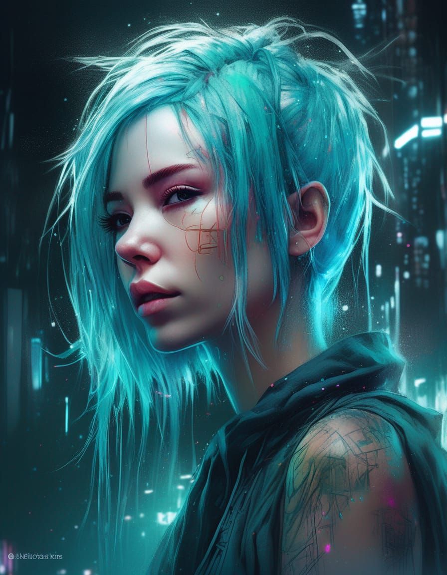 Neon Cyberpunk Girl Digital Illustration in 8k
