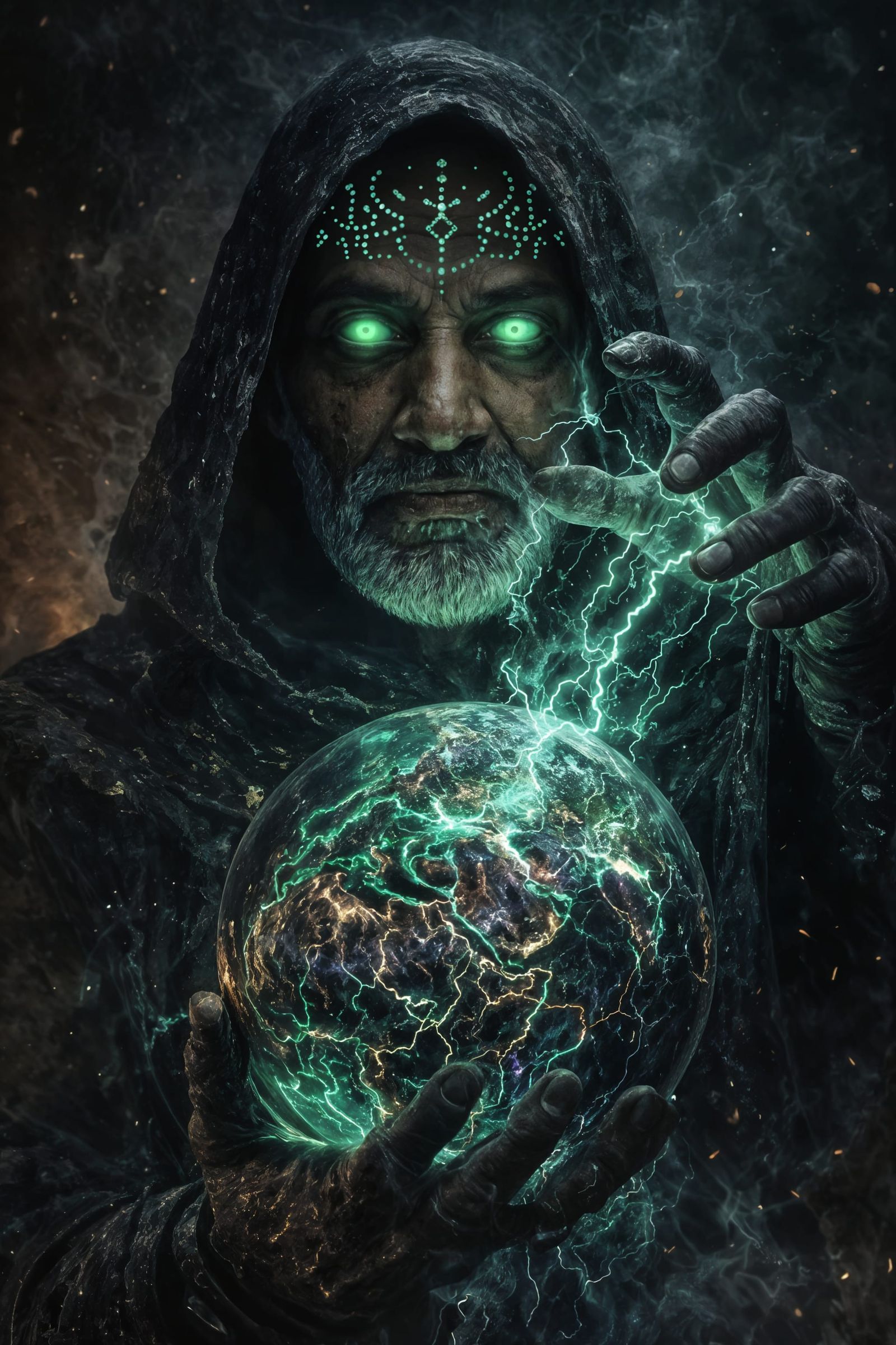 Surreal Necromancer Deity with Glowing Eyes