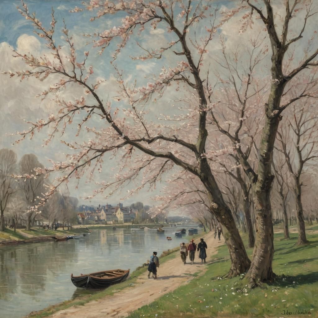Vampires Admiring Cherry Blossoms: Impressionistic Landscape