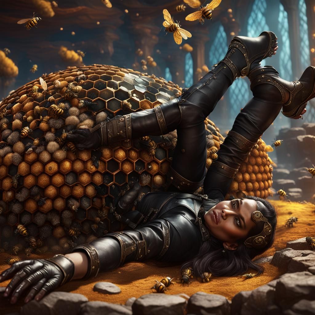 Woman with Beehive: Detailed Fantasy Concept Art