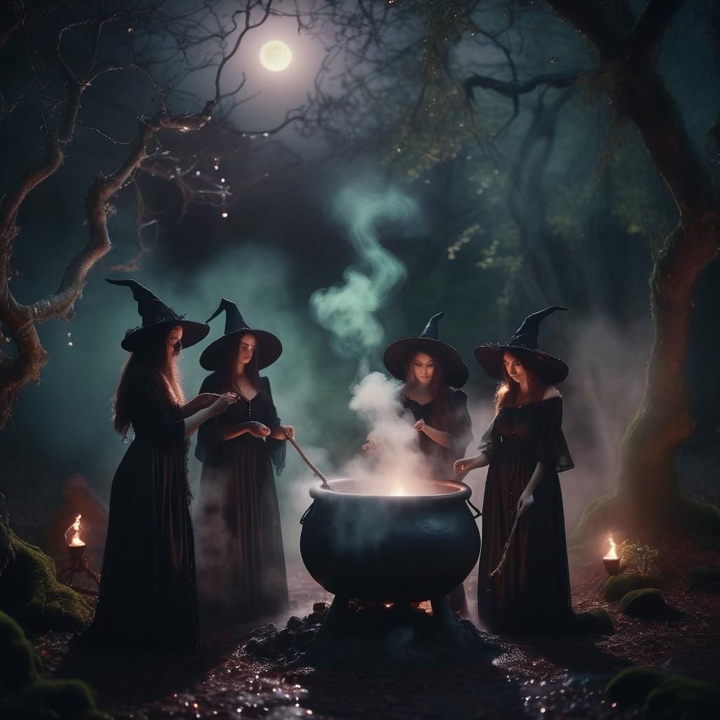 Enchanted Forest: Witches' Ritual in Film Noir Style