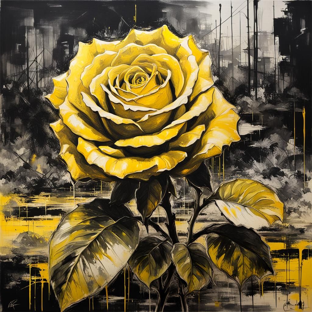 Melancholic Yellow Rose in Dystopian Grunge Style