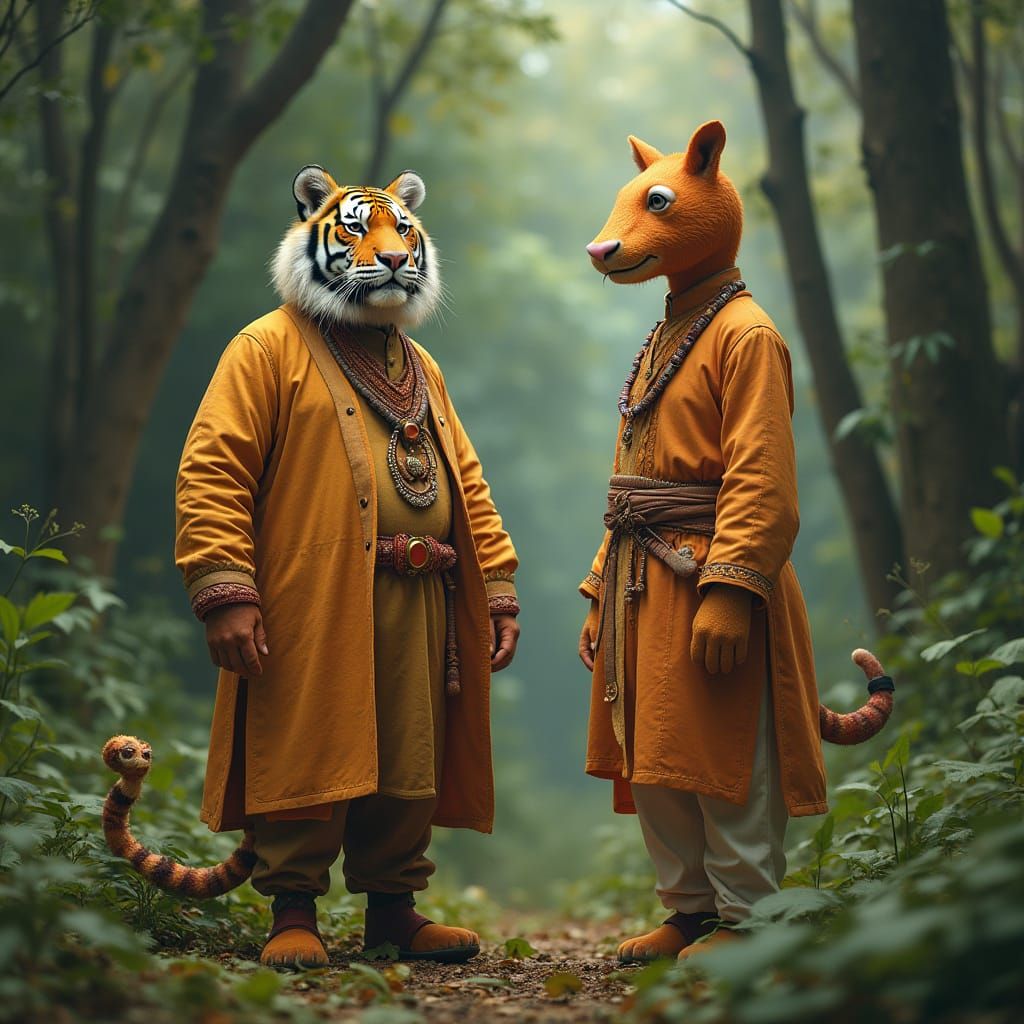 Tiger and Narendra Modi in Vibrant Lush Forest