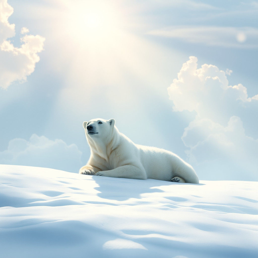 Dreamy Polar Bear on Snow in Watercolor Style