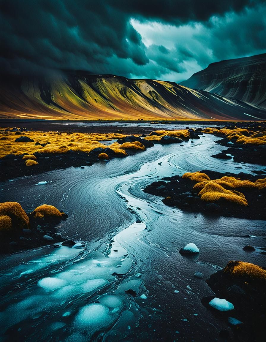 Dramatic Iceland Storm in Abstract Cinematic Style