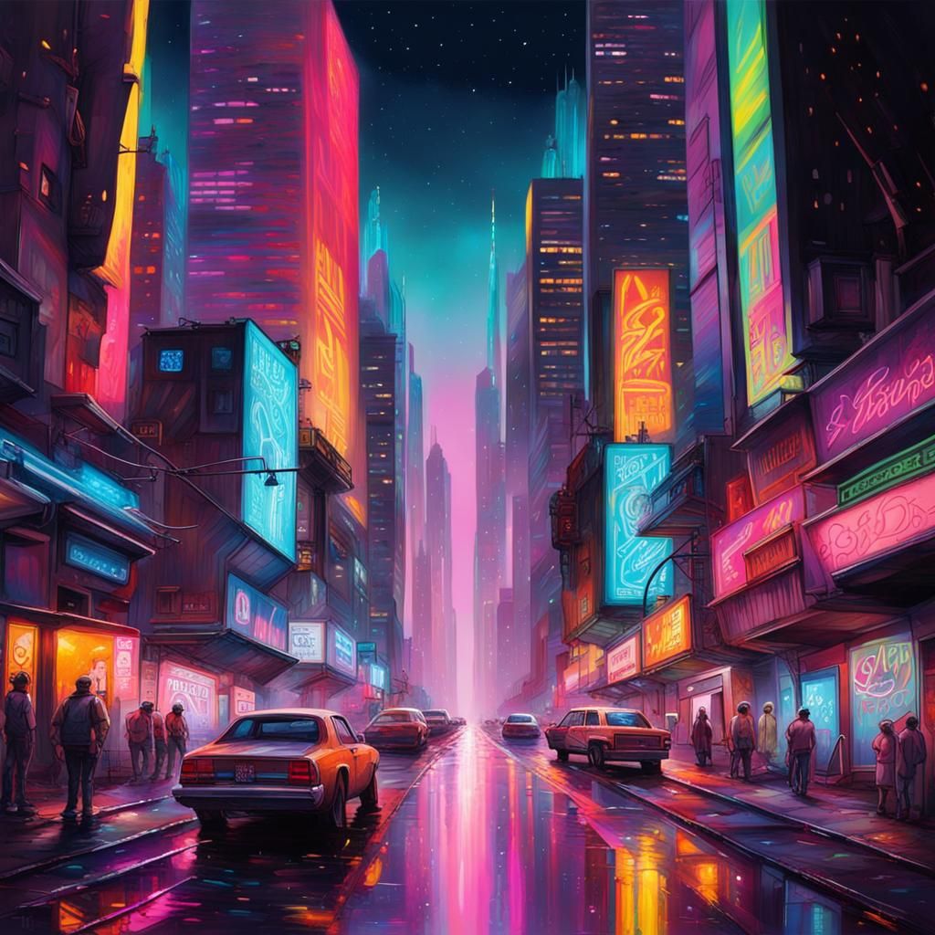 Futuristic Neon Metropolis in Graffiti Art Style