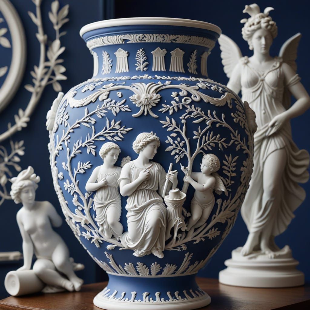 Elegant Wedgewood-Inspired Ceramic Vase with Classical Motif...