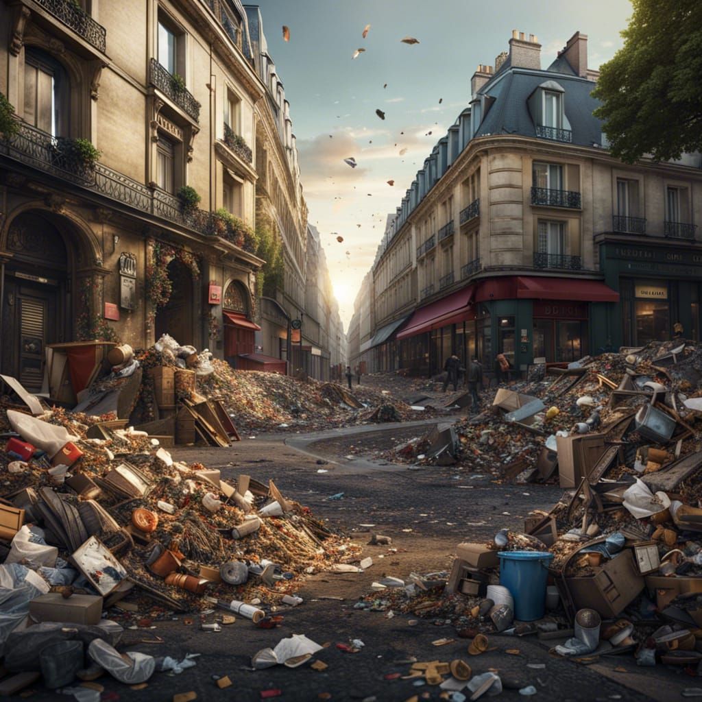 Hyperdetailed Photorealistic Paris Streets Full of Trash