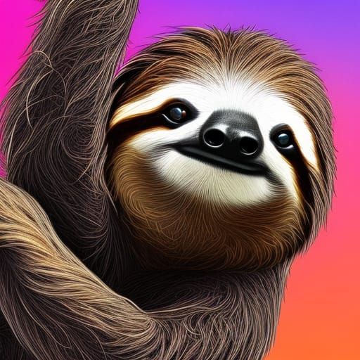 Detailed Sloth Portrait in Splash Art Style