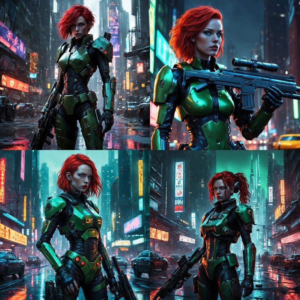 Cyberpunk Combat Gynoid in Futuristic, High-Tech Armor