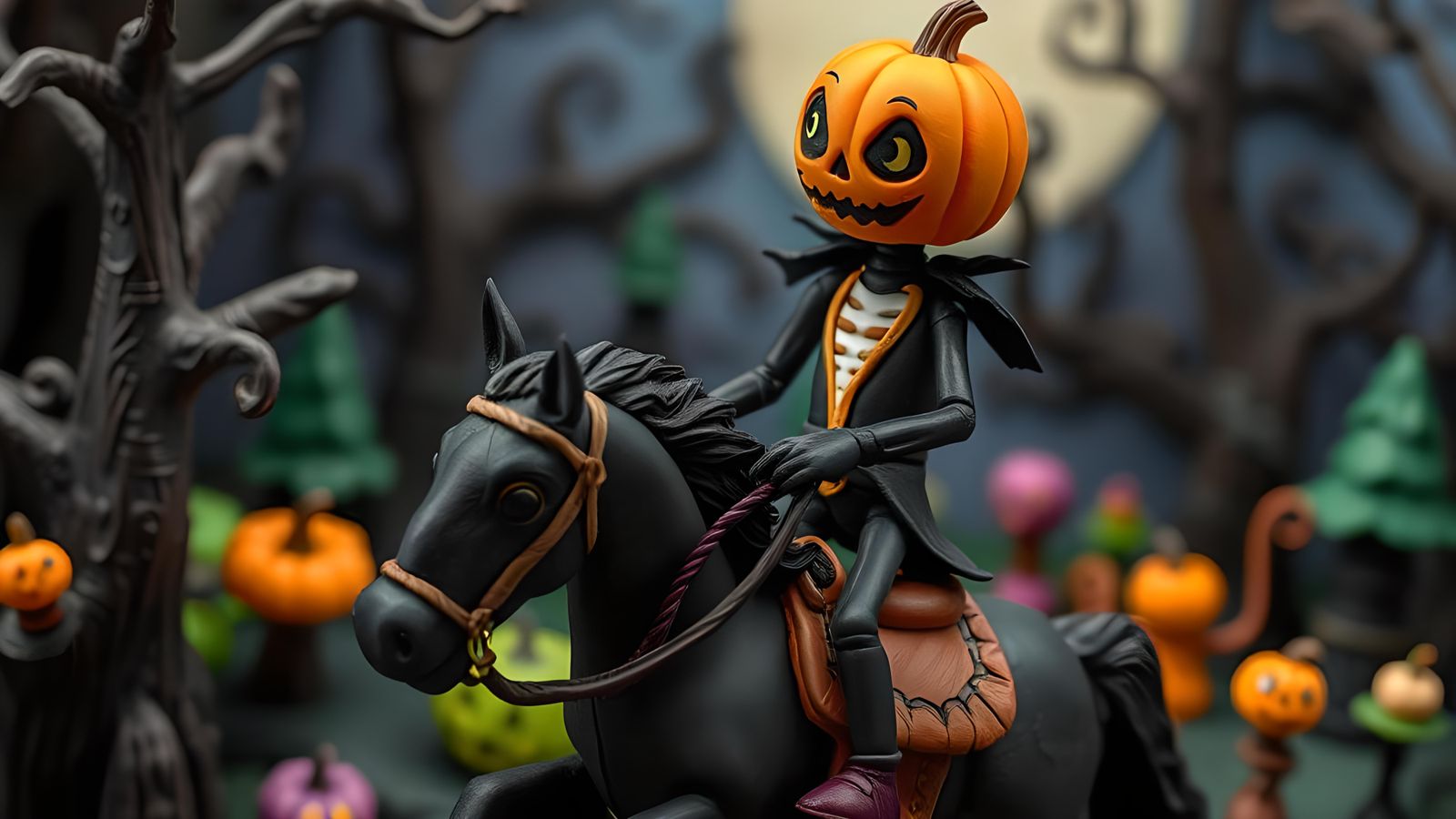 Claymation Headless Horseman on Black Horse