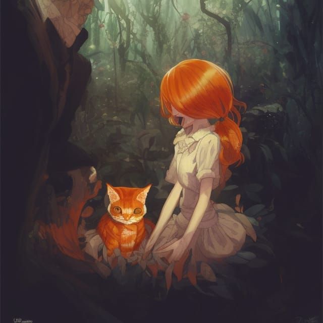 Haunted Orange Tabby Portrait in Vibrant Digital Art